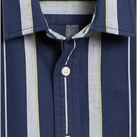 Banana Republic Untucked Slim Fit Cotton Shirt L Navy Stripe - Picture 5 of 5